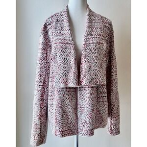 Knox Rose Open-Front Cardigan Sweater XXL Crème Red Tribal Pattern Boho Soft